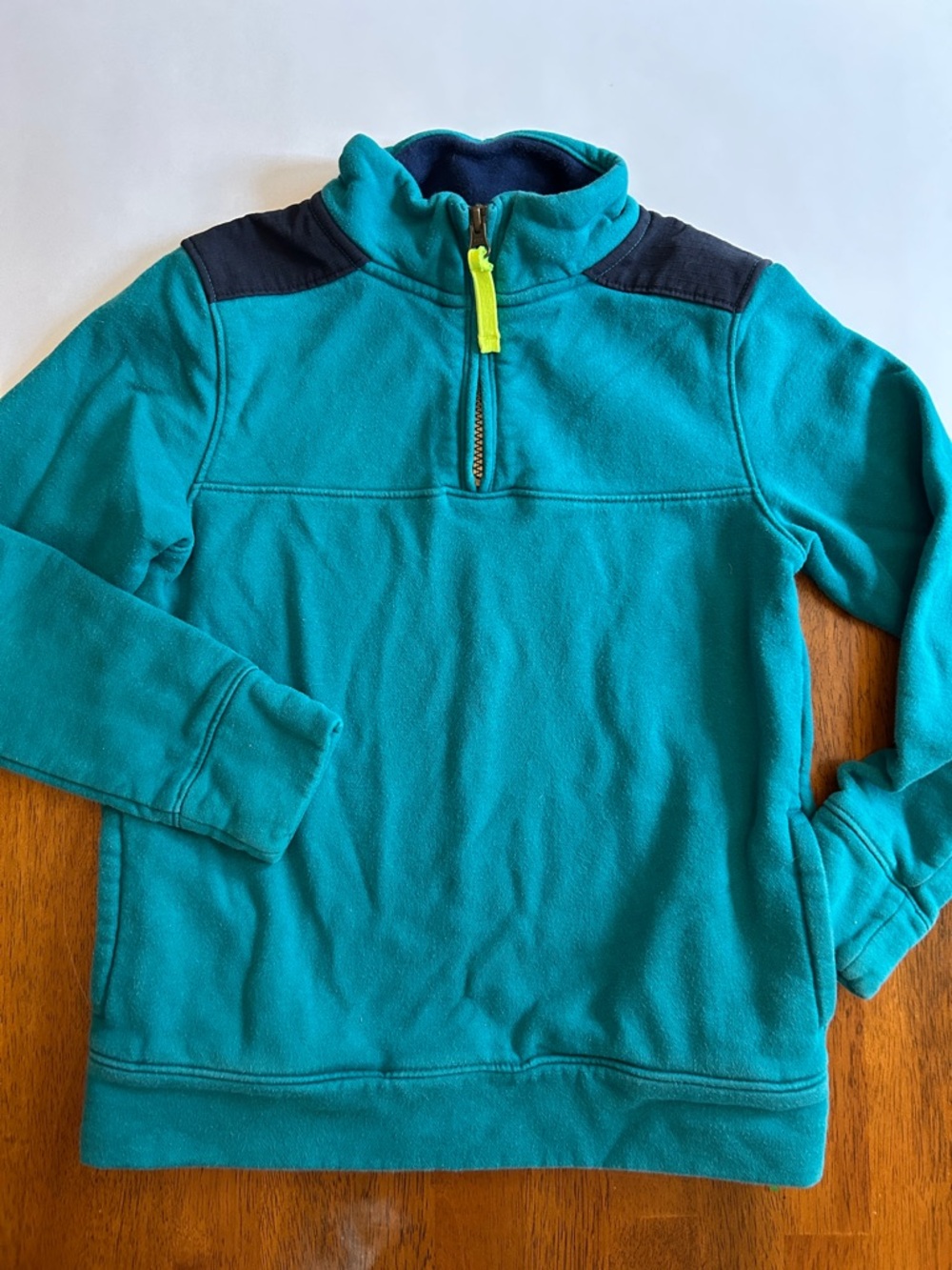 Lands’ End Teal Quarter Zip Sweatshirt Green Blue Boys Size 8 Fleece Pullover - Picture 3 of 8